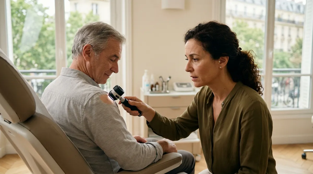 Photo : dermatologue en consultation (visuel à fournir)